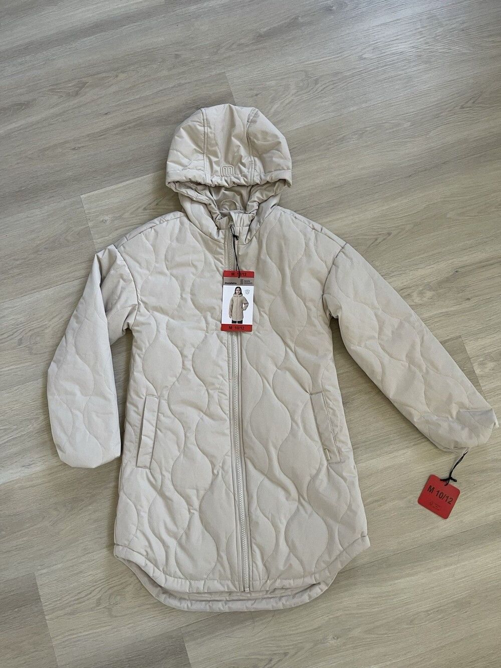 Mondetta Girls Quilted Hooded Jacket Beige M 10/12 100% Recycled Polyester Zip